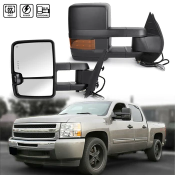 

Areyourshop Amber Signal Power Heated Extendable Towing Trailer Mirrors For Silverado 2007-2013 Car Trailer Mirror Accessories