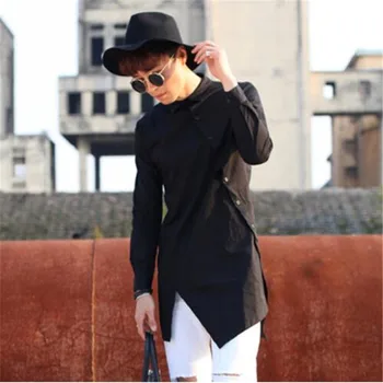 

Black Long Shirt Men White 2016 New Long Shirt Men Hip Hop Harajuku Extended Mens Shirt Fashion Design Club Shirt Long Sleeve