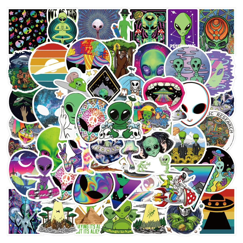 10/30/50pcs Psychedelic Alien Cool Graffiti Stickers Decals Kids Toy Luggage Laptop Phone Guitar Car Wall DIY Waterproof Sticker