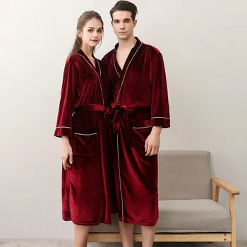 

With Belt V-neck Negligee For Lovers Long Sleeve Sexy Robe Loose Lounge Winter New Intimate Lingerie Velour Kimono Bathrobe Gown
