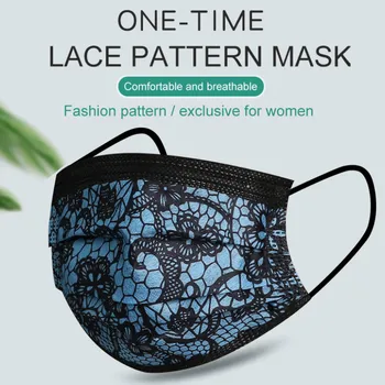 

10/50/200pcs Disposable Masks 3 Layer Ply Filter Anti Dust Non-woven Face Masks With Lace Pattern Breathable Adult Mouth Mask