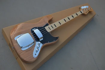 

Free shipping electric bass guitar, black square inlaid fingerboard and chrome hardware, black guard plate, can be customized