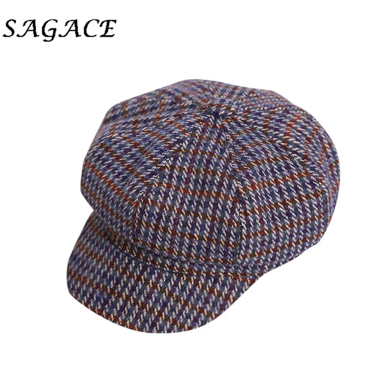 SAGACE hats girls Winter Beret Hat linen Painter Vintage Beret cap children autumn Winter hat Fashion Dome Bare Plaid caps - Цвет: F