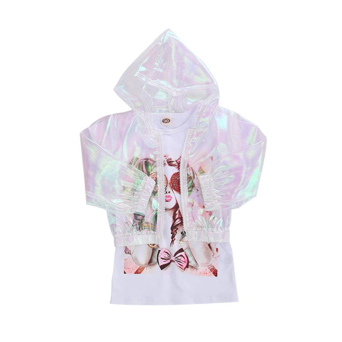 2020 Summer Beach Outfits Cute Girls Children Young Print Mini Dress+ Sun Protect Laser Reflective Perspective Coat Sets |