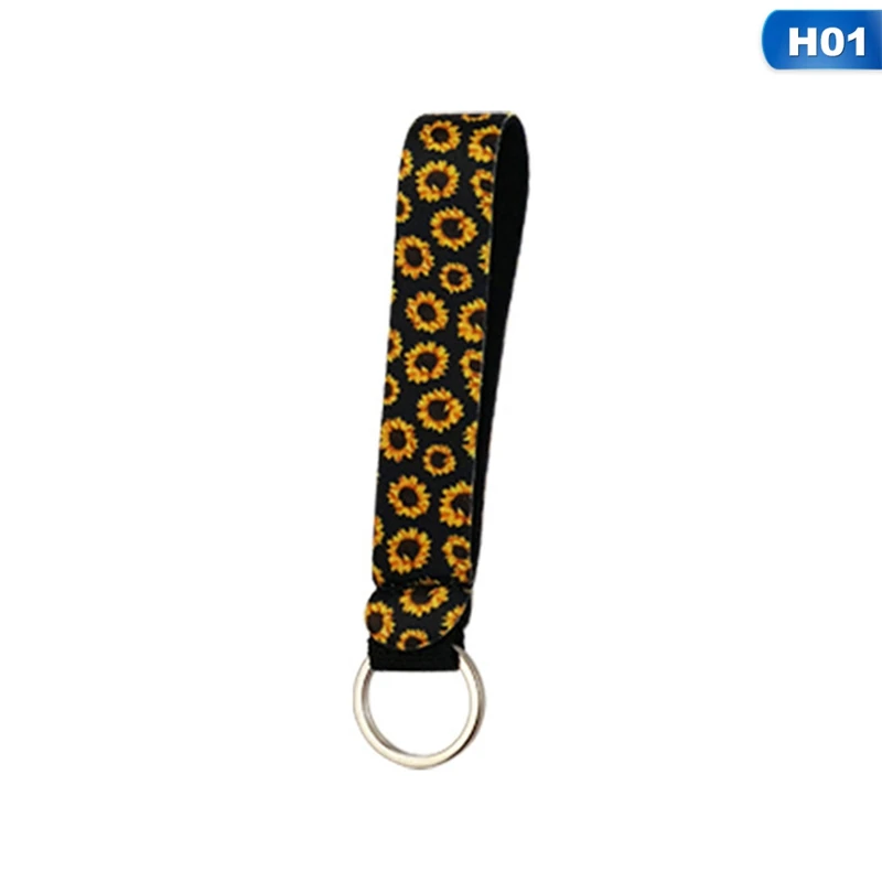 Мода Подсолнух Леопардовый брелок с карточкой для женщин брелок-шнур длинный подвесной ремень держатель для ключей кольца
