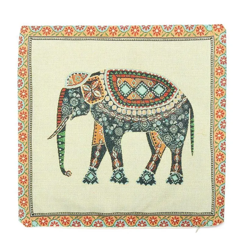 Indian Knitted Elephant Cotton Linen Throw Pillow Case Cushion Cover Decor Promotion