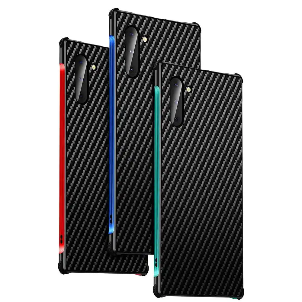 

Carbon Fiber Pattern Metal Bumper Shockproof Case Cover for Samsung Galaxy S9 S10 Plus S10e Note 9 Not 10 Plus for Huawei