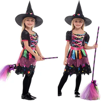 

Halloween Costume for Kids Girls Vampire Witch Carnival Party Princess Fancy Dress Hat Set Cosplay Disfraces