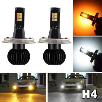 

2pcs H4 9003 Dual Color 160W LED White + Amber Yellow Fog Driving Light DRL Bulbs