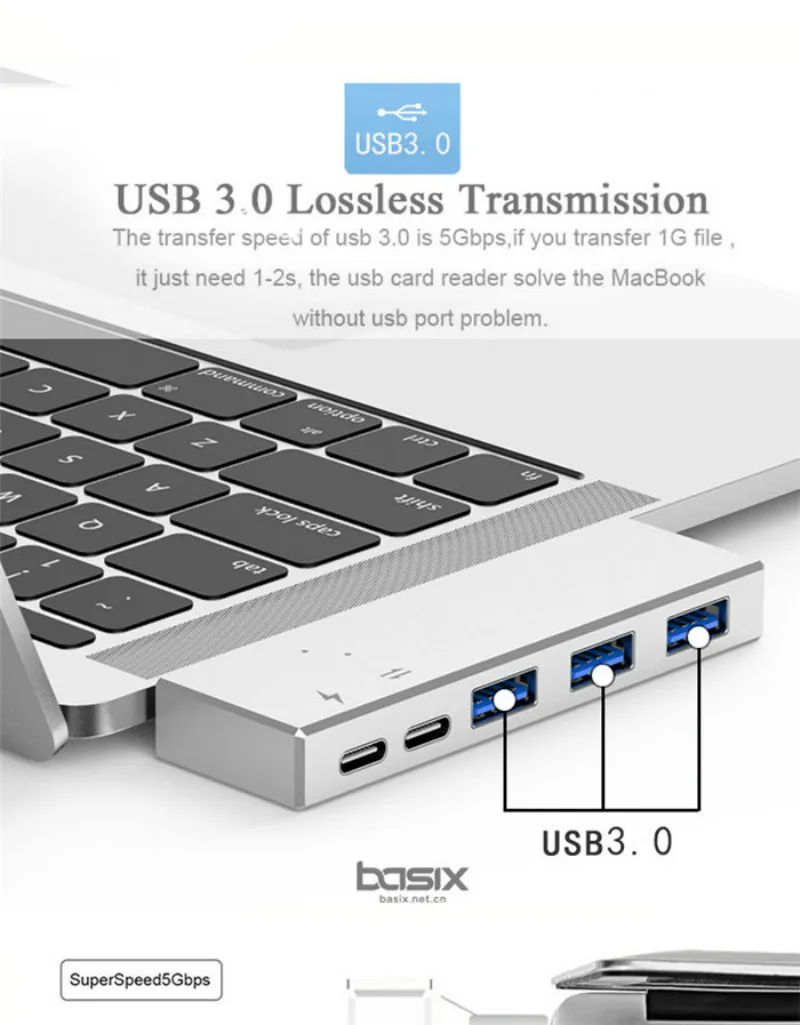 Basix USB C концентратор для Мульти USB 3,0 концентратор зарядка PD и передача данных для 1" 15" MacBook Pro Thunderbolt 3 двойной концентратор типа C