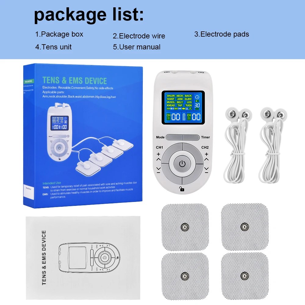 12 Modes Tens Machine Unit 4 Electrode Pads for Pain Relief Pulse Massage EMS Muscle Stimulation Tens Electroestimulador