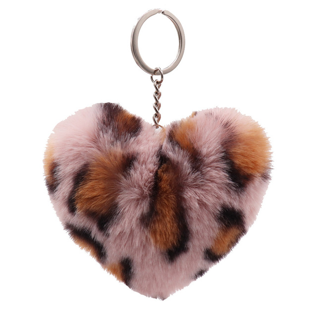 Rabbit Fur Pom-pom Keychain Leopard-print Pom-pom Keychain Lady Mobile Phone Bag Key Ring Love Pendant Decoration