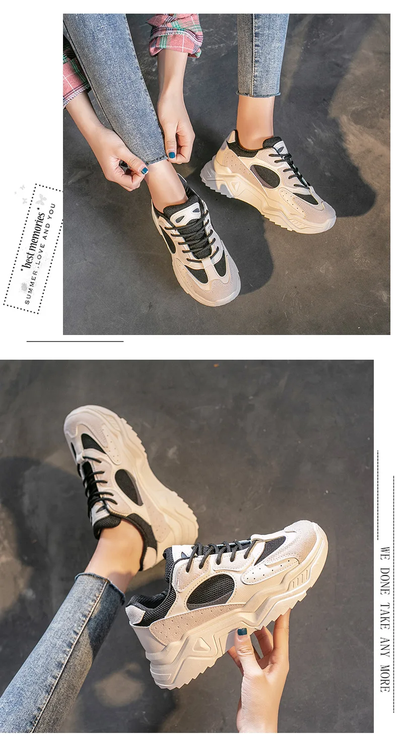 Autumn Sneakers Women's Thick Bottom Spring Round Toe Breathing Casual Female Fashion Vulcanize Shoes Chunky Platform Sports PU