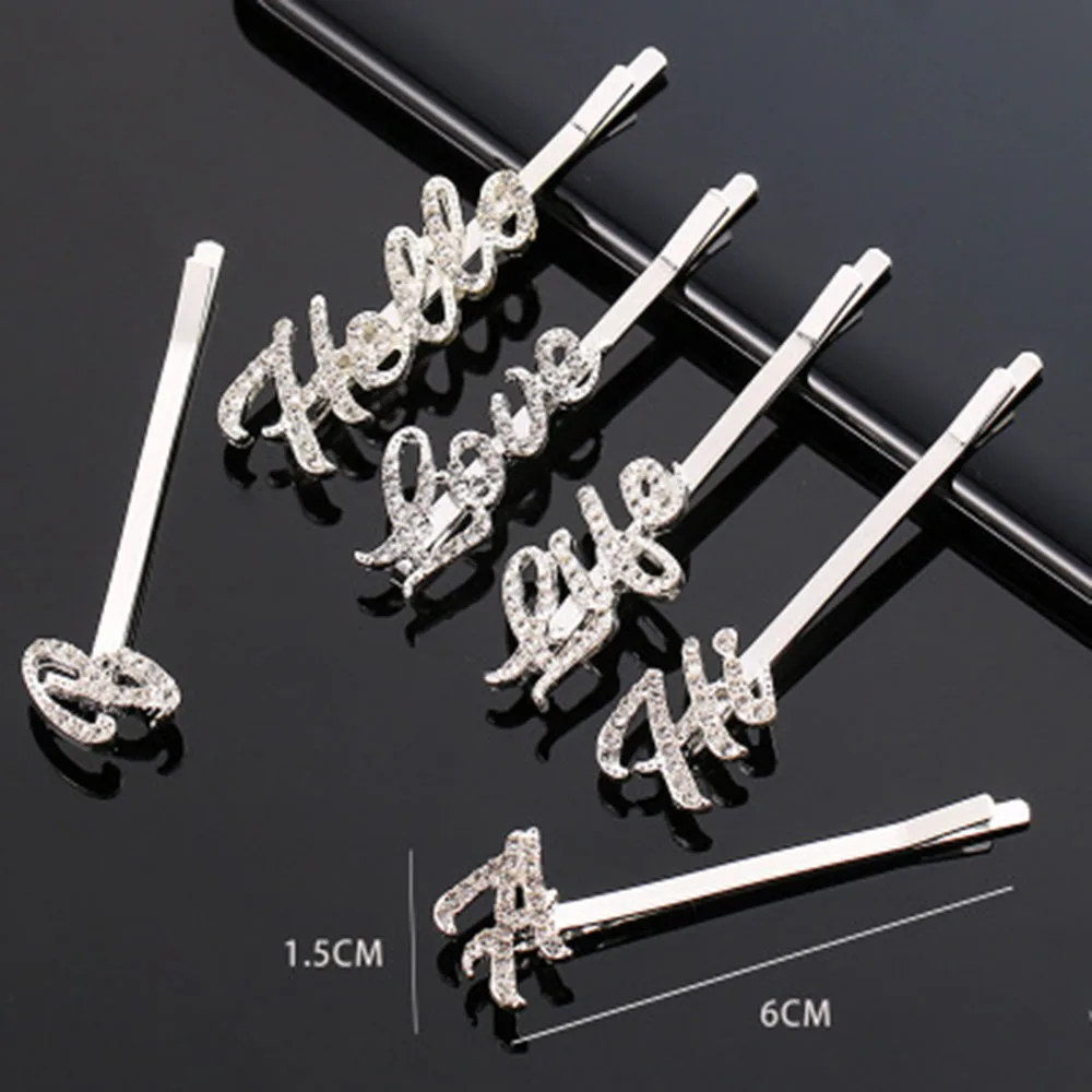 

ins Hairpins Crystal Shiny Rhinestones Word Letters Hair Clips Women Styling Tool Hairgrip Diamond Hair Accessories Clips Clamp