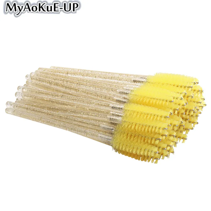 Crs all yellow 50 шт одноразовые кисти для макияжа косметические ресницы Хрустальная ресница кисти Алмазный аппликатор для ресниц палочки с кисточкой для туши инструменты - Handle Color: Crs all yellow
