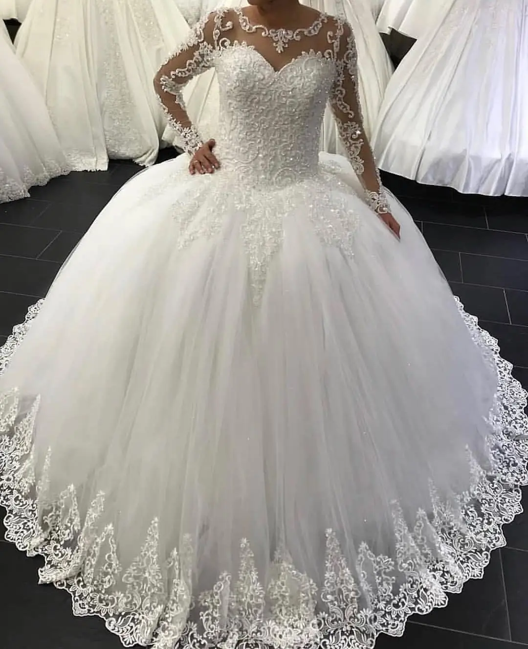 

Vestidos De Noiva Elegant Ball Gown Long Sleeve Wedding Dresses 2023 White Appliques Princess Lace Wedding Gowns Robe Mariage