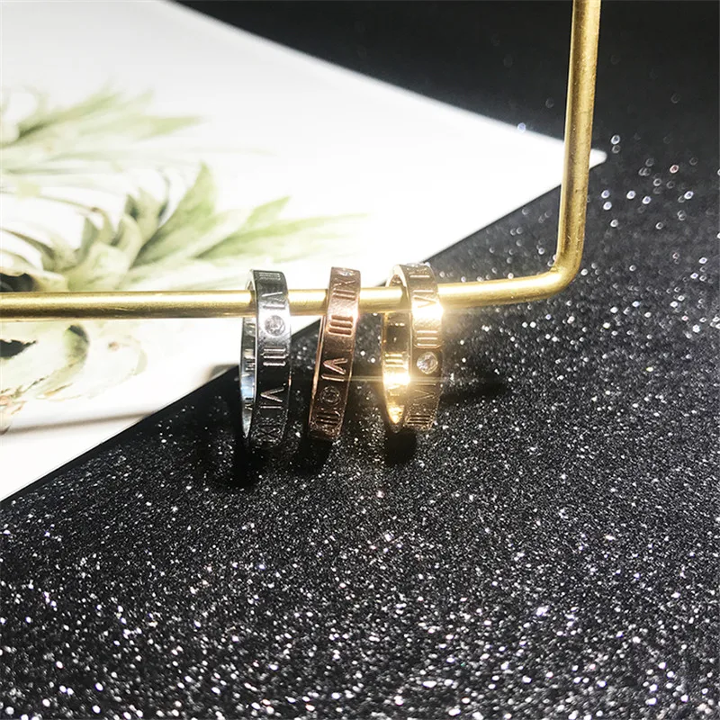 YUN RUO Fashion Zircon Roman Number Couple Ring Rose Gold Color Woman Gift Titanium Steel Jewelry Not Change Color Drop Shipping