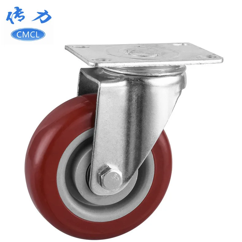 

4 Pcs/Lot 4 Inch mute Caster, Double Axle Pvc Medium-sized Zao Red Steering Wheel, Hand Trailer Wheel