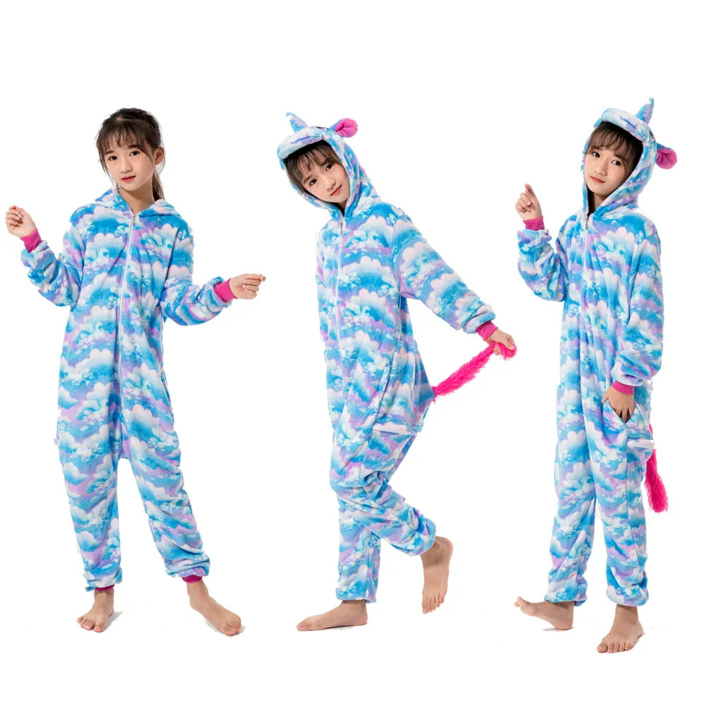 Фланелевая пижама панда с капюшоном для мальчиков и девочек с изображением животных из мультфильмов, Единорога и радуги, пижама панда для девочек, пижама с единорогом для мальчиков, костюм с животными - Цвет: LA37