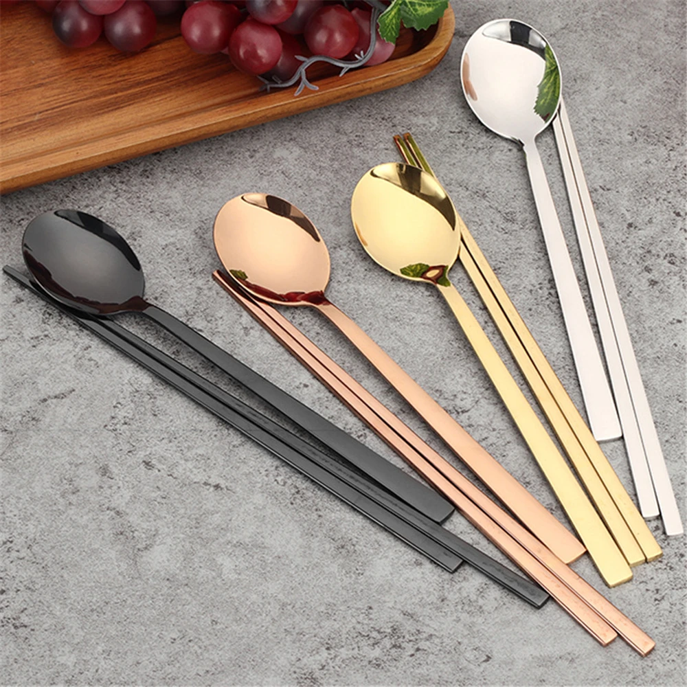 

2PCS/Set 304 Stainless Steel Tableware Set Spoon Chopsticks Dinner Set Wedding Home Party Kitchen Silverware Set 4