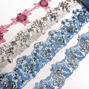 

1 Yards Sequins Lace Embroidery DIY Sewing Material Clothing Flower Lace Ribbon for Wedding Dress Underwear Accessories