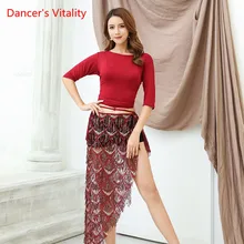 Женский танец живота сексуальный модальный топ+ ассиметричная длинная юбка 2 шт Восточный Костюм для танцев 4 цвета