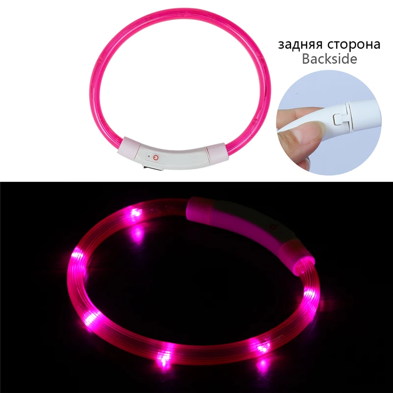 Pink B Перезаряжаемый ошейник для собак с пряжкой, дизайн, светодиодный светящийся мигающий светящийся ошейник для кошек, домашних животных из ПВХ пластика, ошейник для ночной прогулки, поводок - Цвет: Pink B