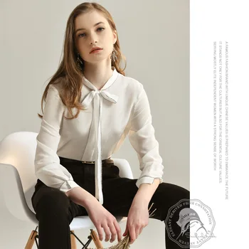 

100 Natural Silk Aristocratic Luxury Blouse Bow Silk Crepe De Chine Silk Plain Shirt 2020 New Spring and Summer Women's Clothing