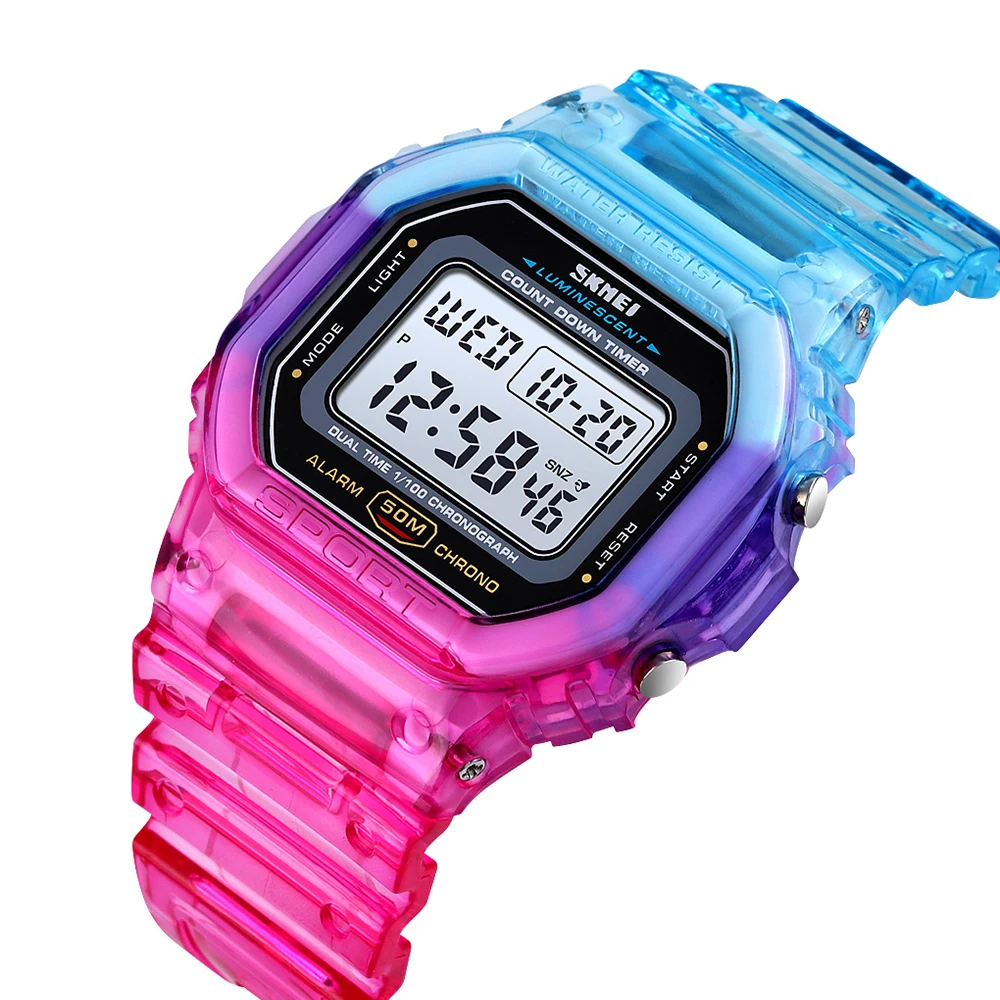 Watches Electroplated Transparent-Strap Shockproof SKMEI Digital Women Fashion Girls