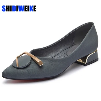 

Women Pumps Fashion Pointed Toe Low Chunky Heel Slip On Casual Lady Office Summer Autumn Flock Daily Shoes 3 cm AB533