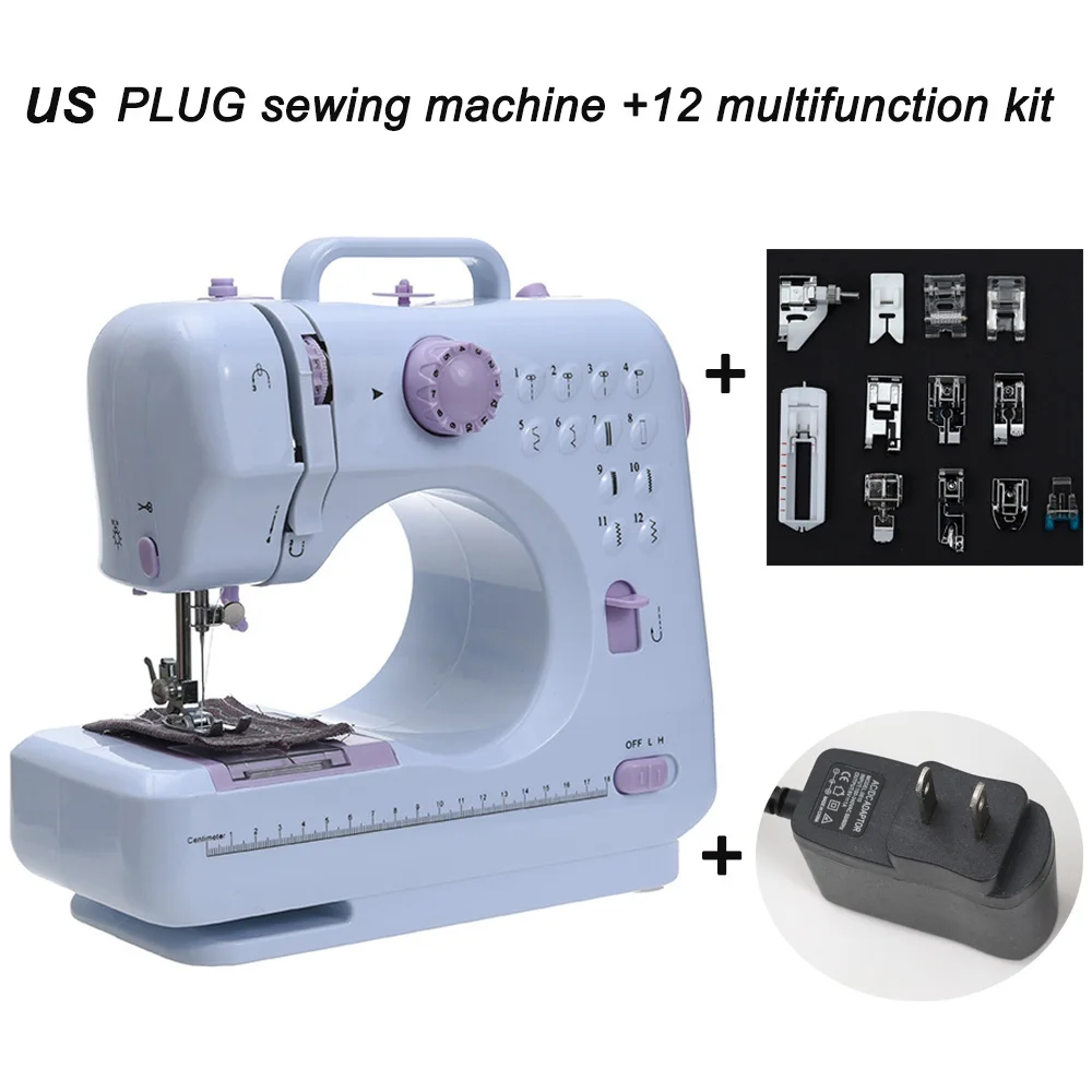 Мини 12 стежки швейная машина бытовая многофункциональная двойная нитка и Скорость рукы, Крафта машина для починки светодиодный - Цвет: US PLUG 12 kit