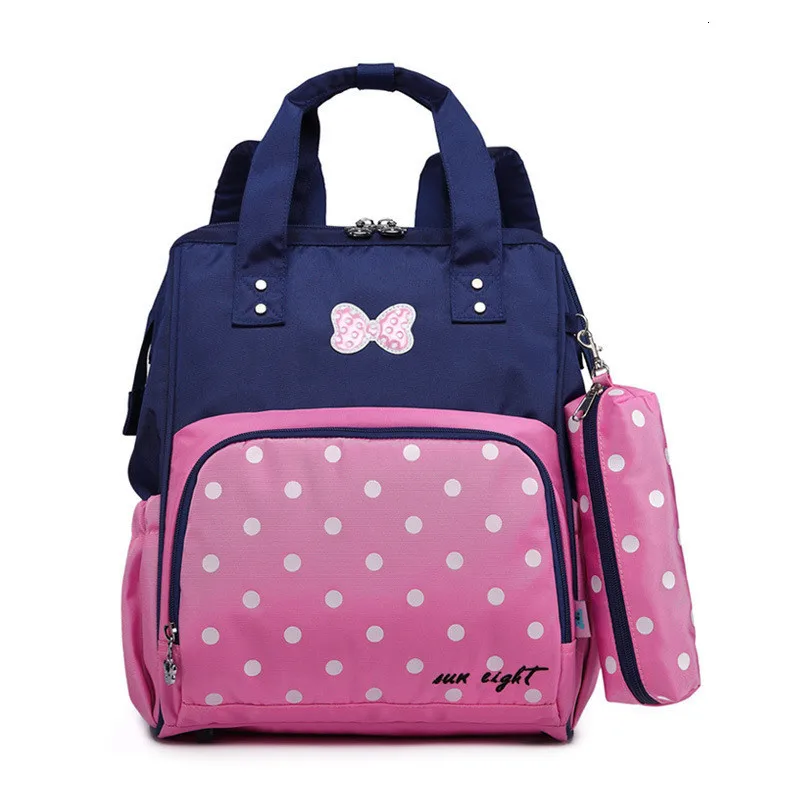 Small pink blue Милый рюкзак с черным и красным бантом для девочек, детский школьный рюкзак, школьные сумки для девочек, водонепроницаемый рюкзак для детского сада - Цвет: Small pink blue