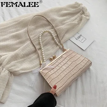 

Elegant Designer Luxury Crocodile Messenger Shoulder Bag Fashion Clear Beads Chain Handbags Lady Stone Pattern Clip Clutches