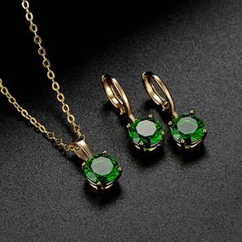

MOONROCY Crystal Choker Necklace and Earrings Jewelry Set Green Pink Round Rose Gold Color for Women Wholesale Dropshipping