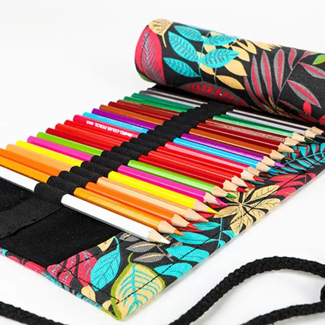 Fa Levél 12/24/36/48/72 Lyukak Vászon Tekercs Tollfüggöny Ceruzáska Tok Smink Tartó Tároló Tasak Iskola Kellékek - Image 3