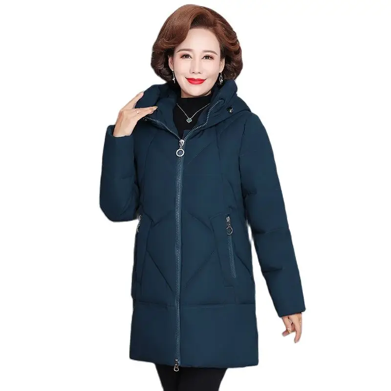 

Women's Winter Jacket Middle-aged Mother New Cotton Padded Jacket 2022 Autumn Winter Long Hooded Warm Parka 6XL W2423