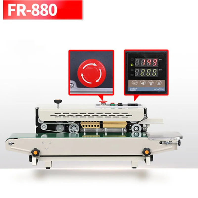 

FR-880 Continuous Automatic Film Sealing Machine Aluminum Foil Bag Edge Sealer Food Packaging Machine 220V/110V 850W 1PC