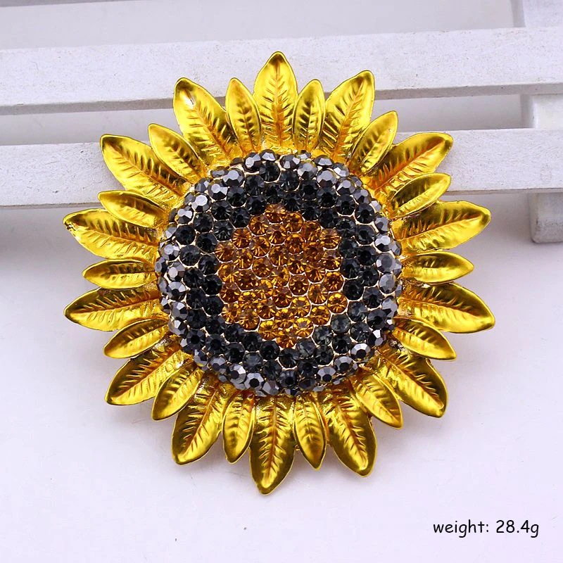 TANGTANG Large Sunflower Brooch Full Rhinestone Yellow Crystal Brooch For Women Painted Hot Jewelry Scarf Pins Clip Badge Trendy Fashion Winter Flower Jewelry Drop Shipping Wholesale And Retail 56MM Diametre Golding