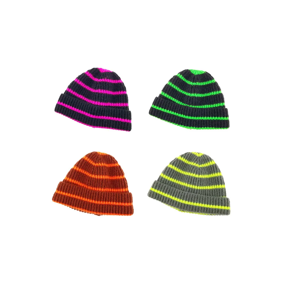 Детские вязаные шапочки Skullies, зимние шерстяные шапки для мальчиков и девочек, теплые шапки в полоску
