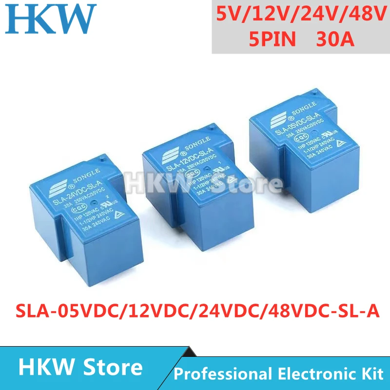 

10pcs Relay 5pins SLA-05VDC-SL-A SLA-12VDC-SL-A SLA-24VDC-SL-A 5V 12V 24V 48V 30A 250VAC 5PIN T90 Normally Open Relays Relais