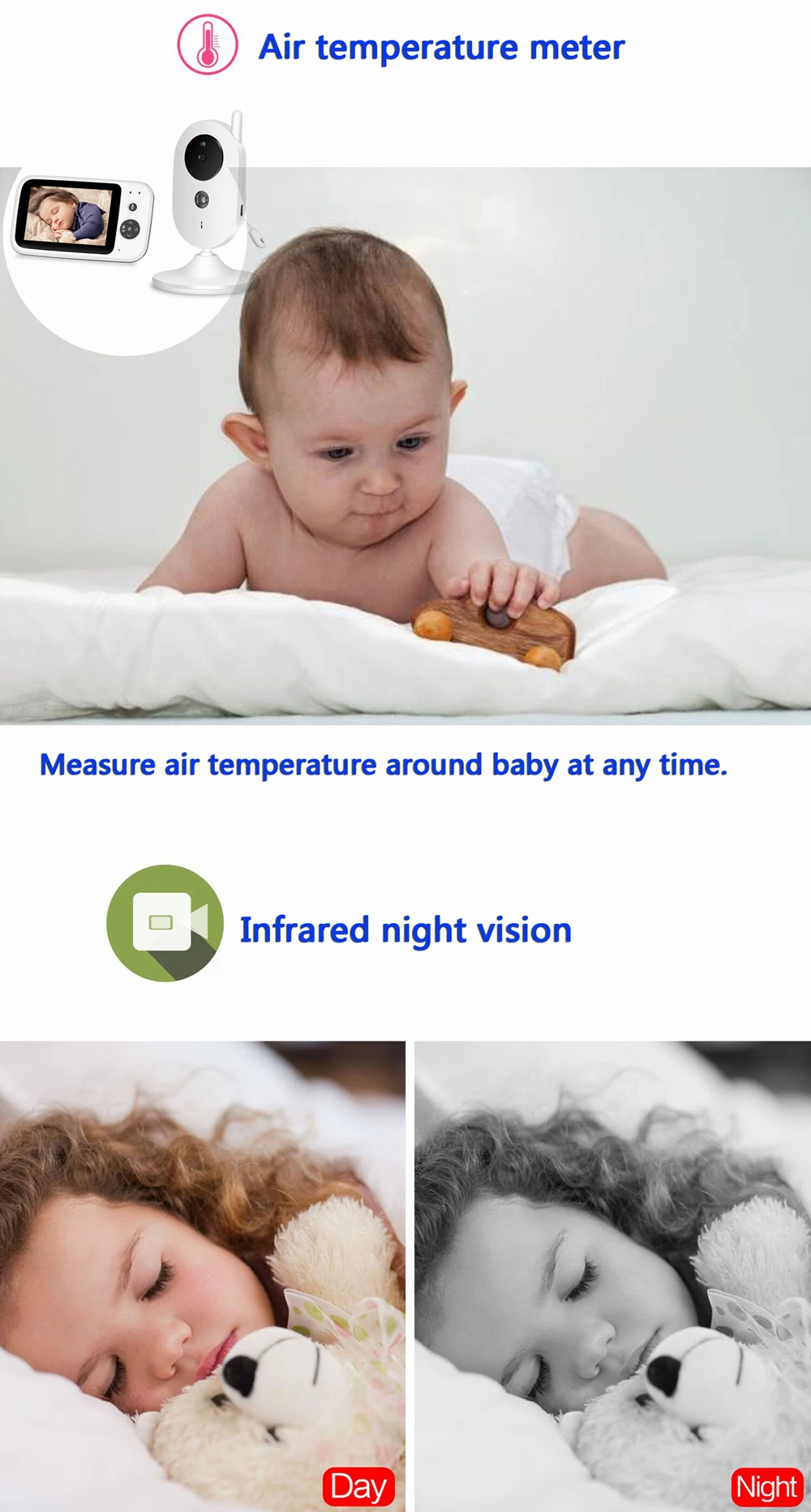 2.4G Wifi Digital Camera Baby Monitor with Night Vision Temperature Monitoring Two Way Voice Security Camera Battery Monitor7