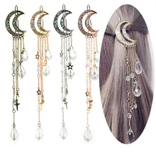 4 цвета роскошные женские Девушки подвеска в виде полумесяца заколки для волос популярный натуральный хрусталь камень драгоценные женские кисточки заколки для укладки волос