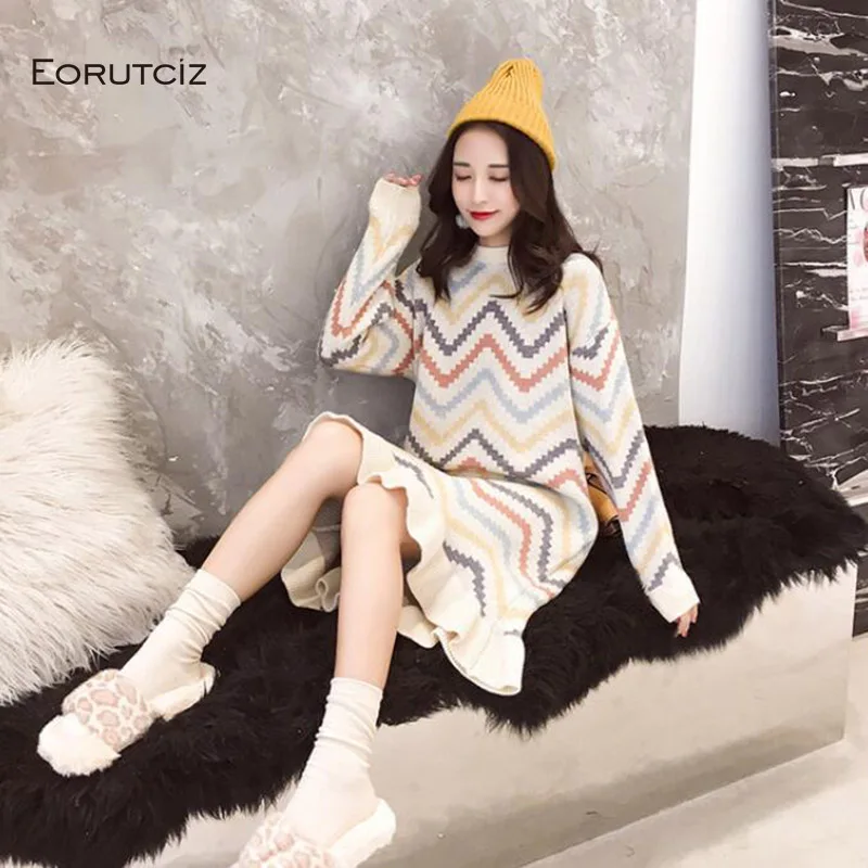 Женское трикотажное платье-свитер EORUTCIZ плотное базовое облегающее