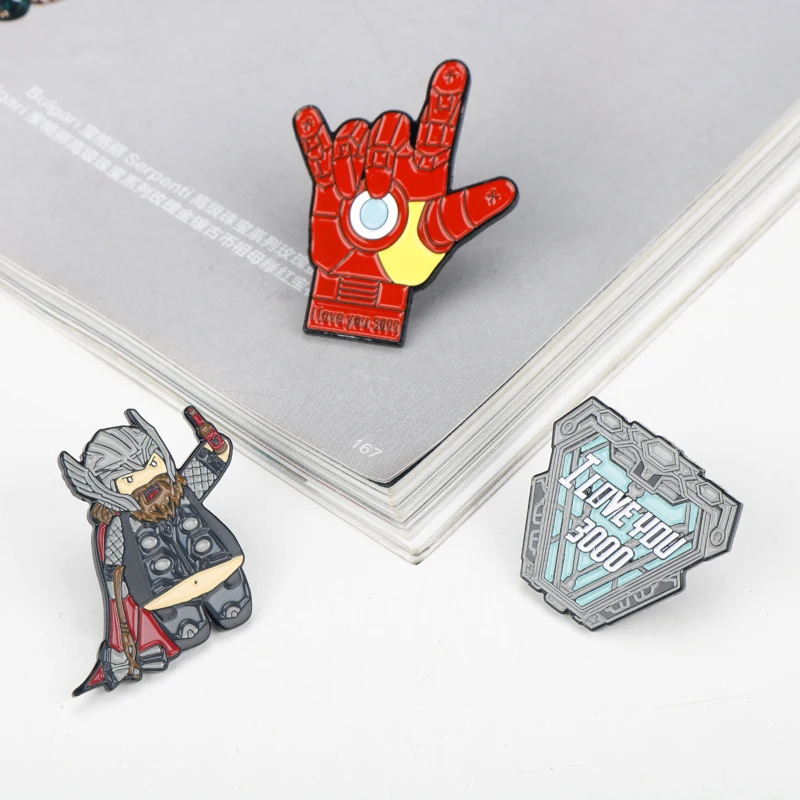 Мстители Капитан Америка Тор Броши комиксы Marvel Железный человек Тони Старк я люблю тебя 3000 эмаль значок для женщин и мужчин нагрудные булавки