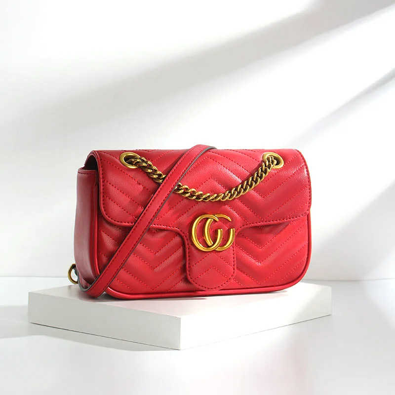 

Graceful WOMEN'S Bag 2020-Rhombus Chain Shoulder Bag Peach Heart Versatile Wave Pattern Hand Oblique Bag