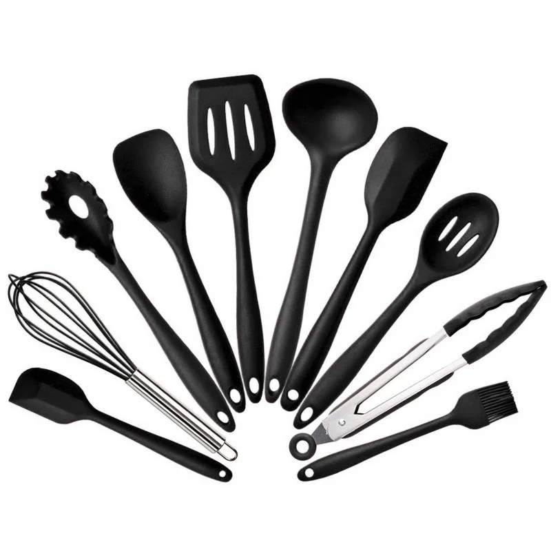 Kitchen Utensils 10pcs Silicone Non-stick Cooking Utensils Set Tool 4 colors Kitchenware Cookware Kitchen brush frying Shovel egg break box