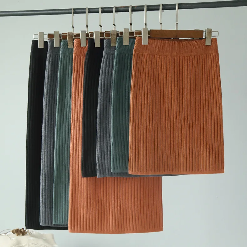 Mooirue, зимняя Базовая Трикотажная юбка для женщин, с разрезом сзади, высокая талия, винтажная уличная одежда, Короткие Длинные теплые Облегающие юбки