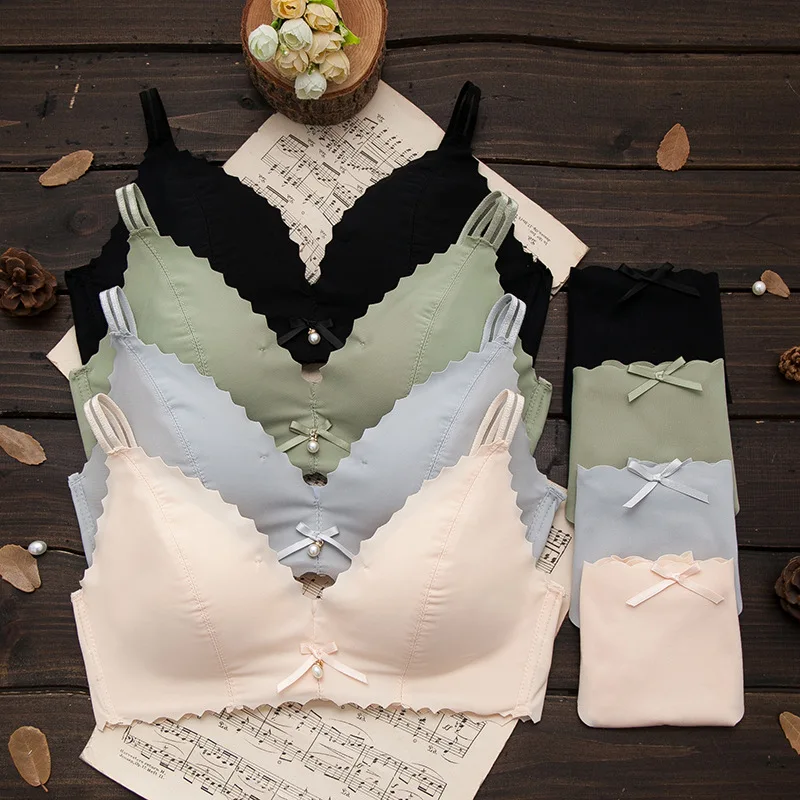 

Women Lingerie Set Push Up Bra Ruffles Seamless Bralette Bra and Panties Set Breathable Wire Free Underwear Female Fashion