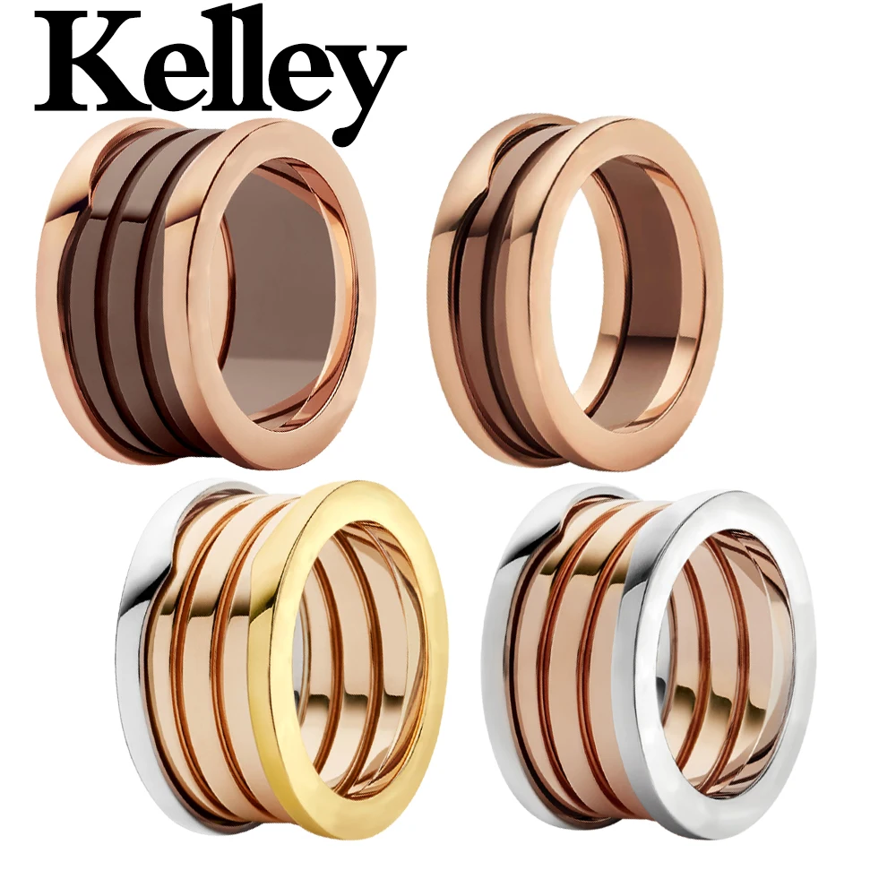 

Kelley high quality fit Bulgaria S925 sterling silver ring fashion jewelry brown ceramic spring shape lady couple wedding ring