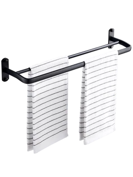 

Bathroom bathroom rack black double towel bar free punching rack hanging towel rack
